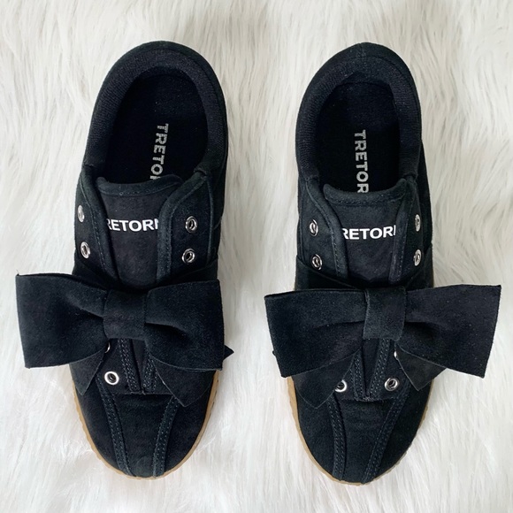 SOLD-Tretorn Black Suede Slip-On Bow Sneakers - Picture 5 of 11